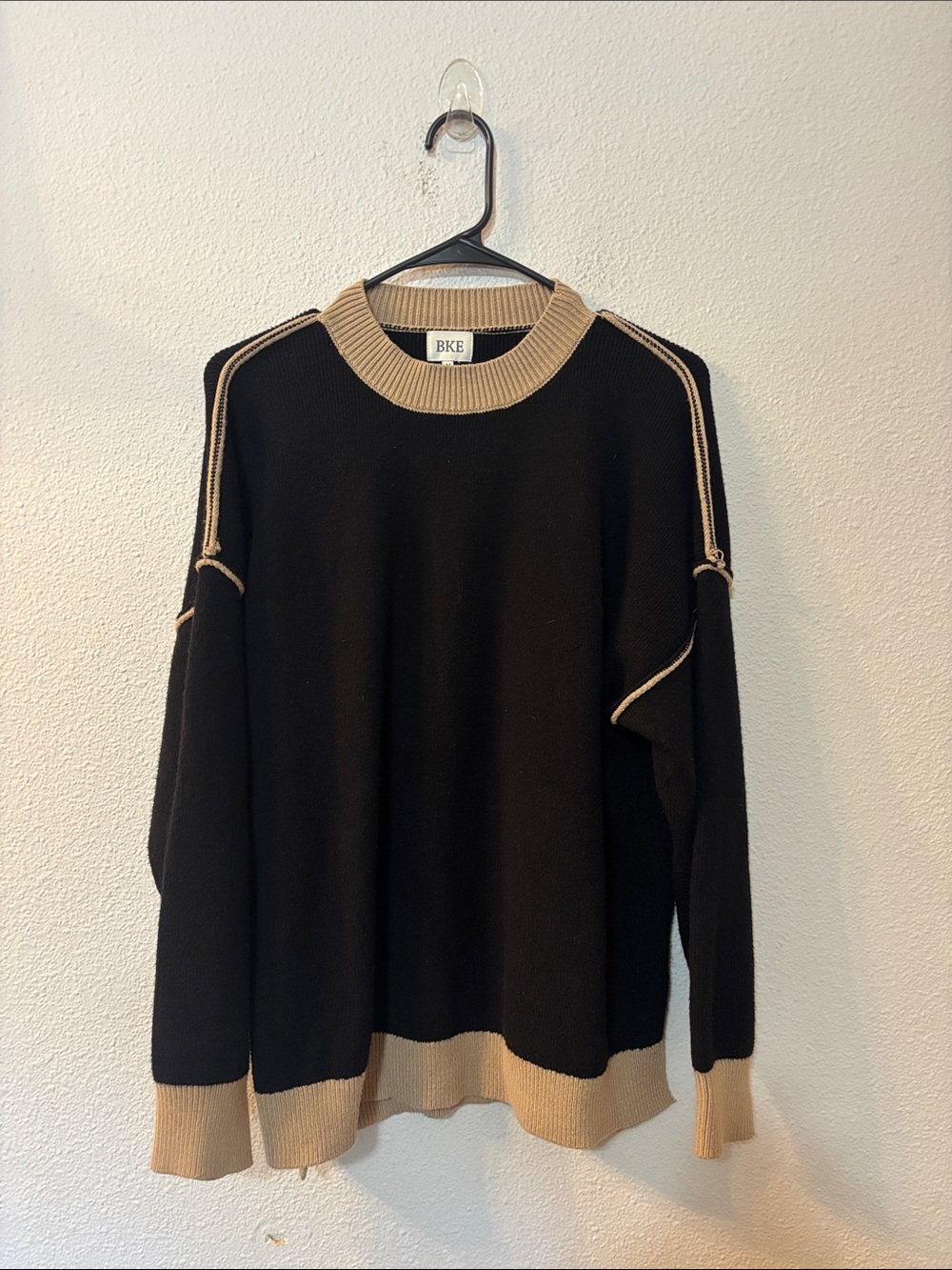 BKE Black Sweater with Beige Trim